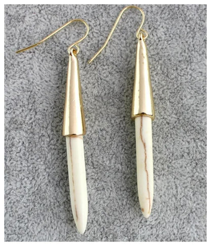 White Turquoise colored fang Earrings - Gold - 2.5"