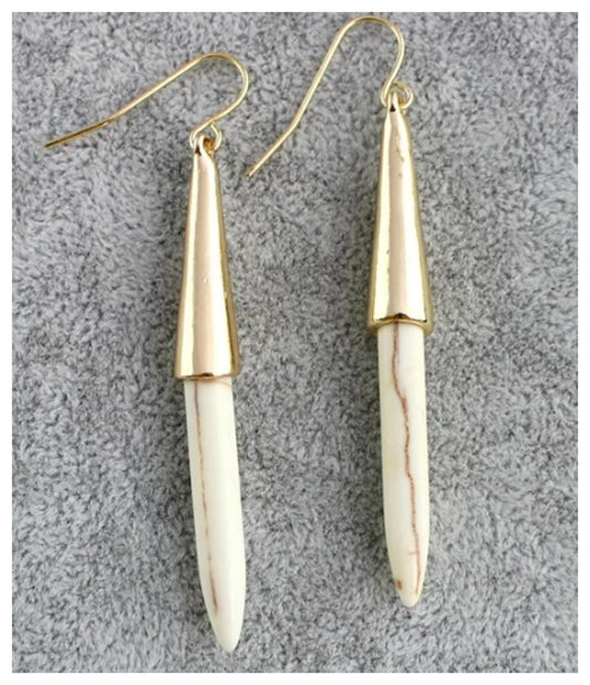 White Turquoise colored fang Earrings - Gold - 2.5"