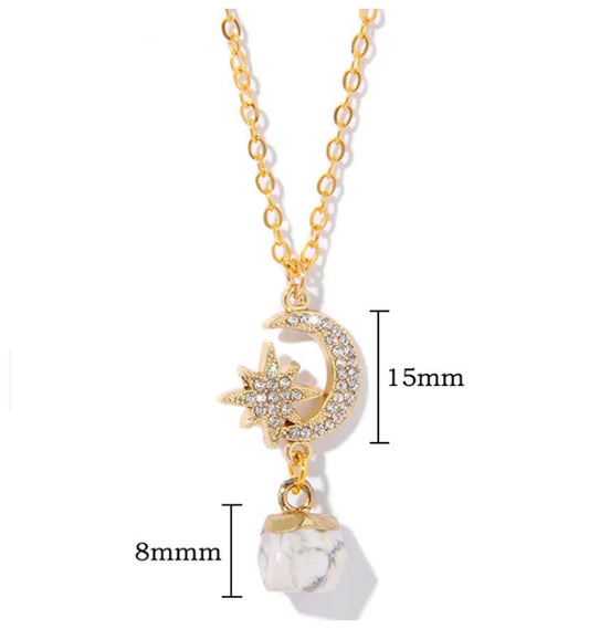Natural white howlite Necklace - Gold - 18"