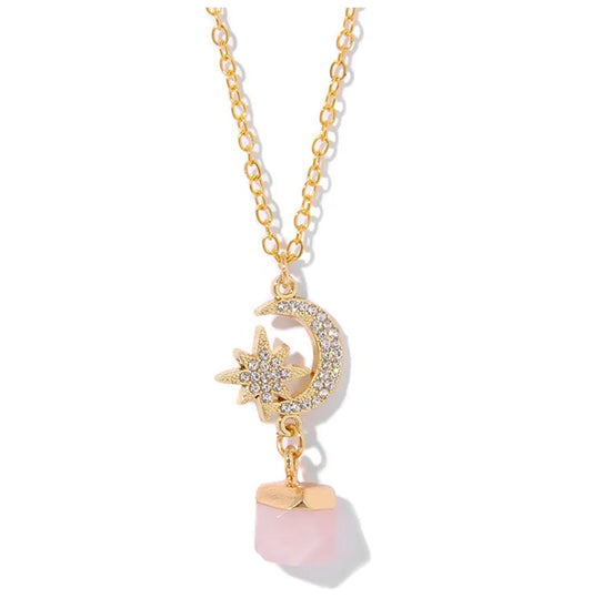 Natural pink quartz Necklace - Gold - 18"