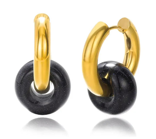 Dark blue goldstone cuff Earrings - Gold - 1"