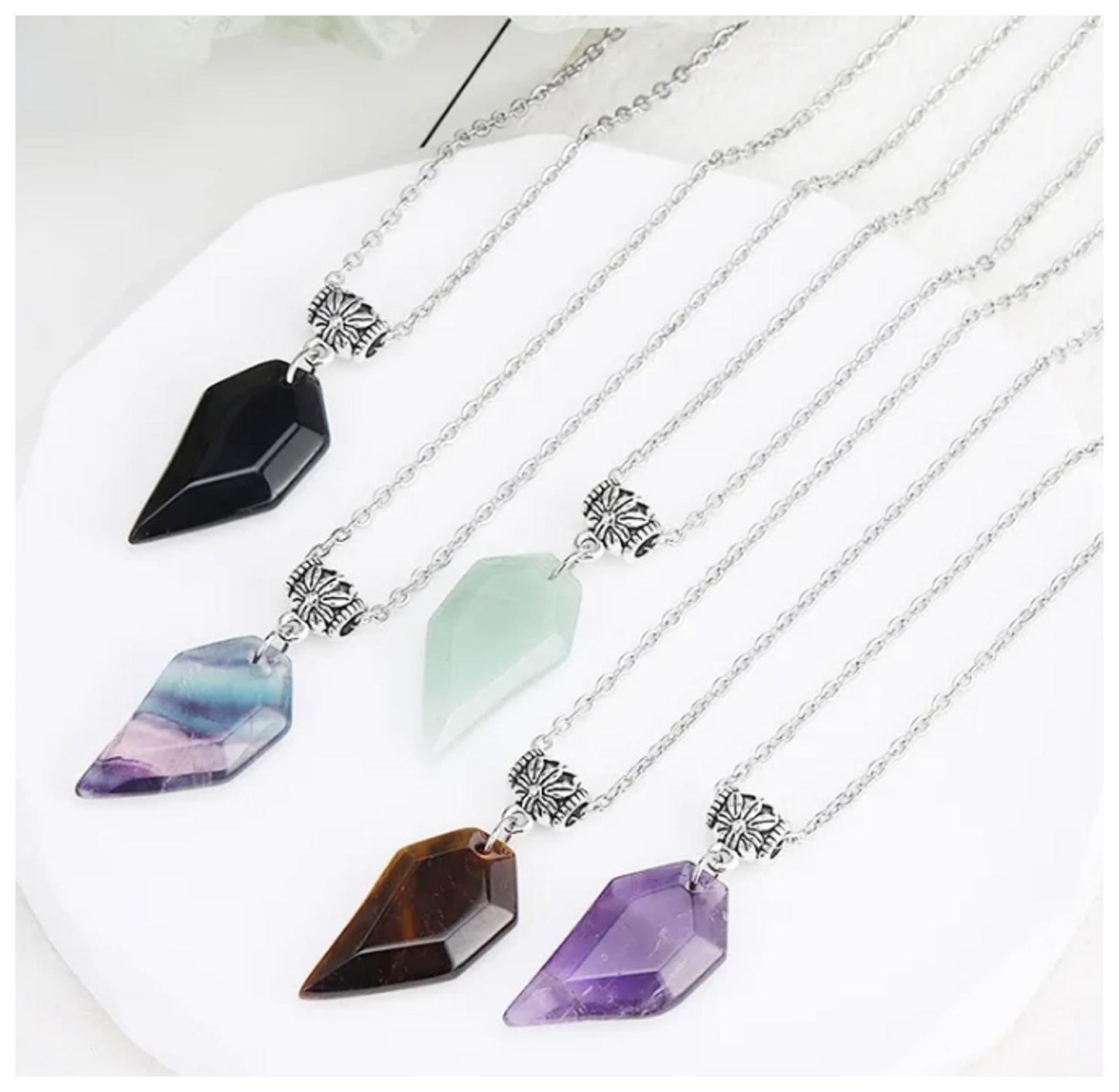 Natural obsidian irregular shaped Necklace - Silver - 18"