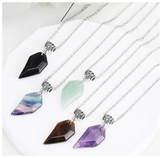 Natural obsidian irregular shaped Necklace - Silver - 18"