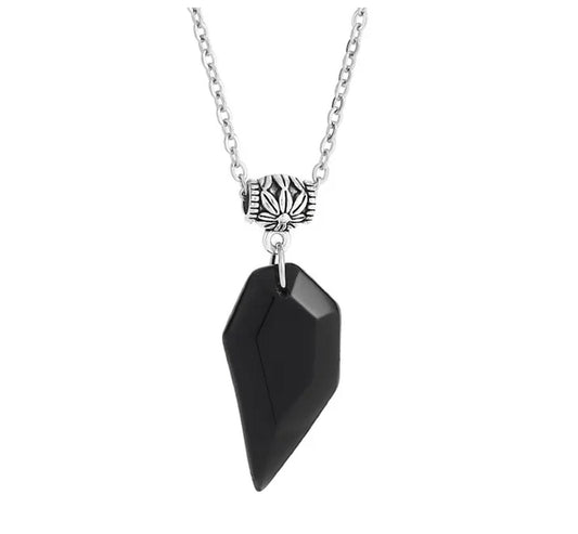 Natural obsidian irregular shaped Necklace - Silver - 18"