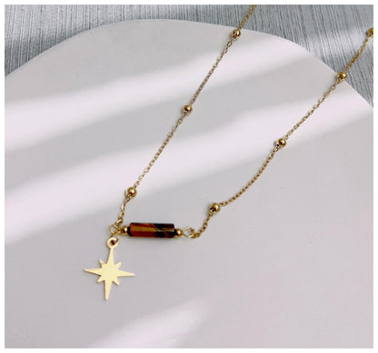 Natural tiger's eye bar bead Necklace - Gold - 18"