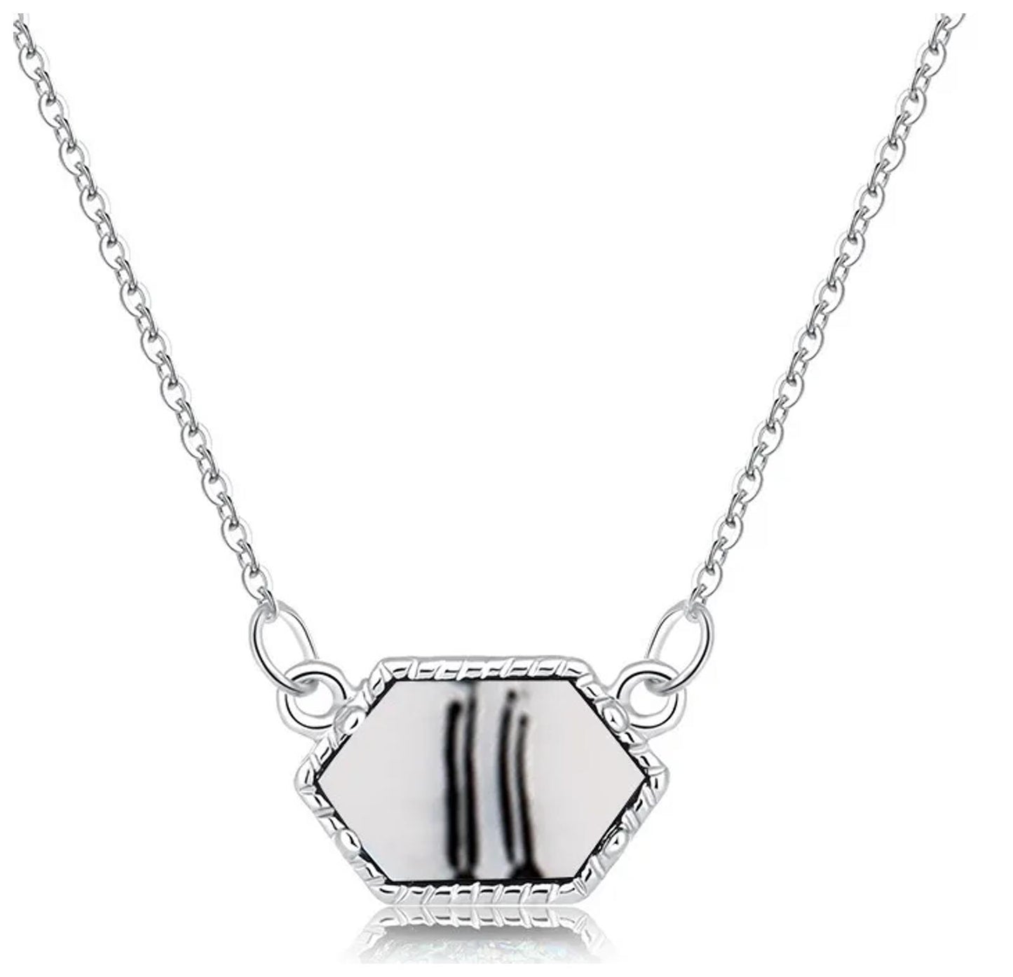 Natural white howlite sideways Necklace - Silver - 18"