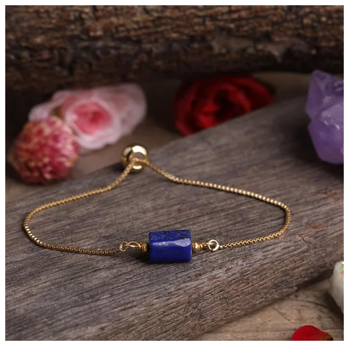 Blue agate bead Bracelet - Gold - 6-9"