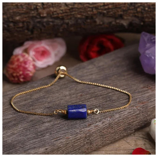 Blue agate bead Bracelet - Gold - 6-9"