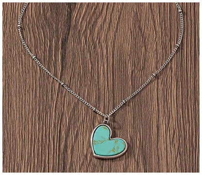 Turquoise colored heart Necklace - Silver - 18"