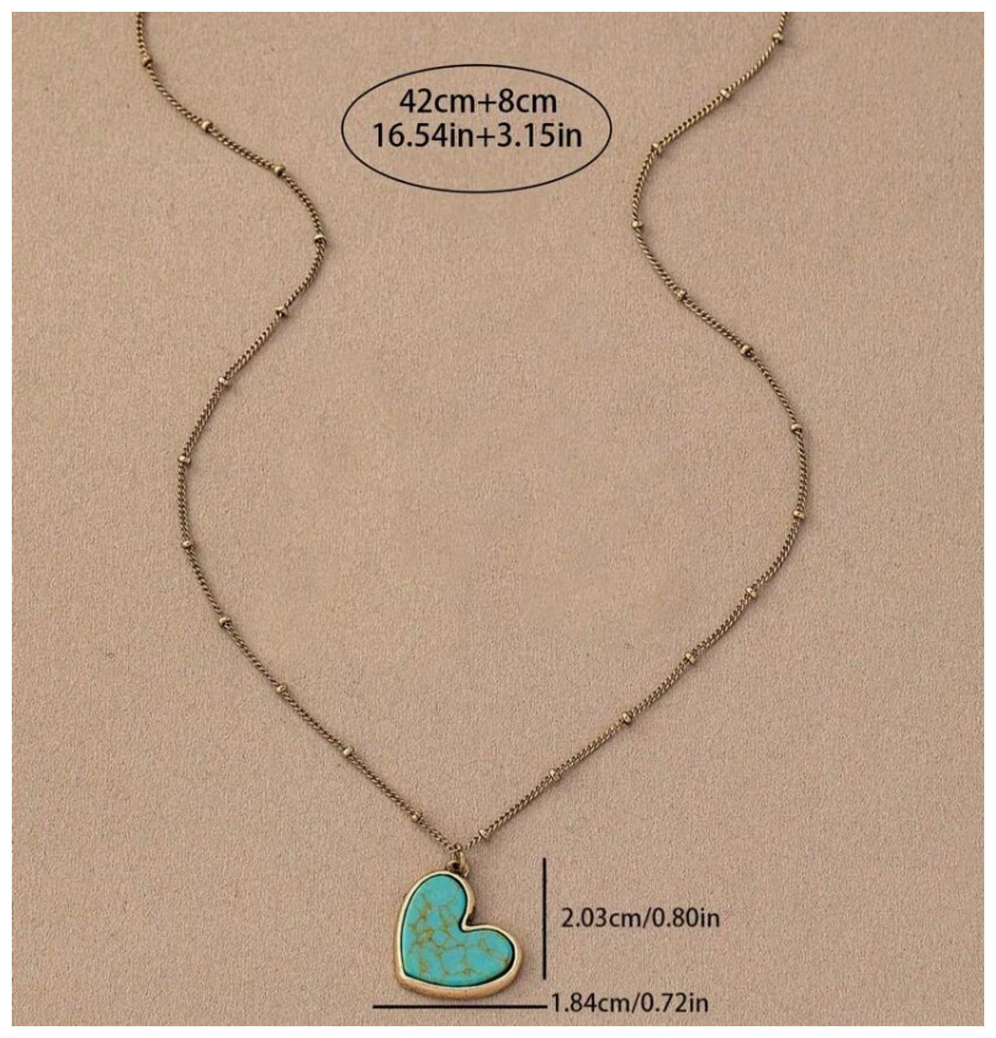 Turquoise colored heart Necklace - Silver - 18"