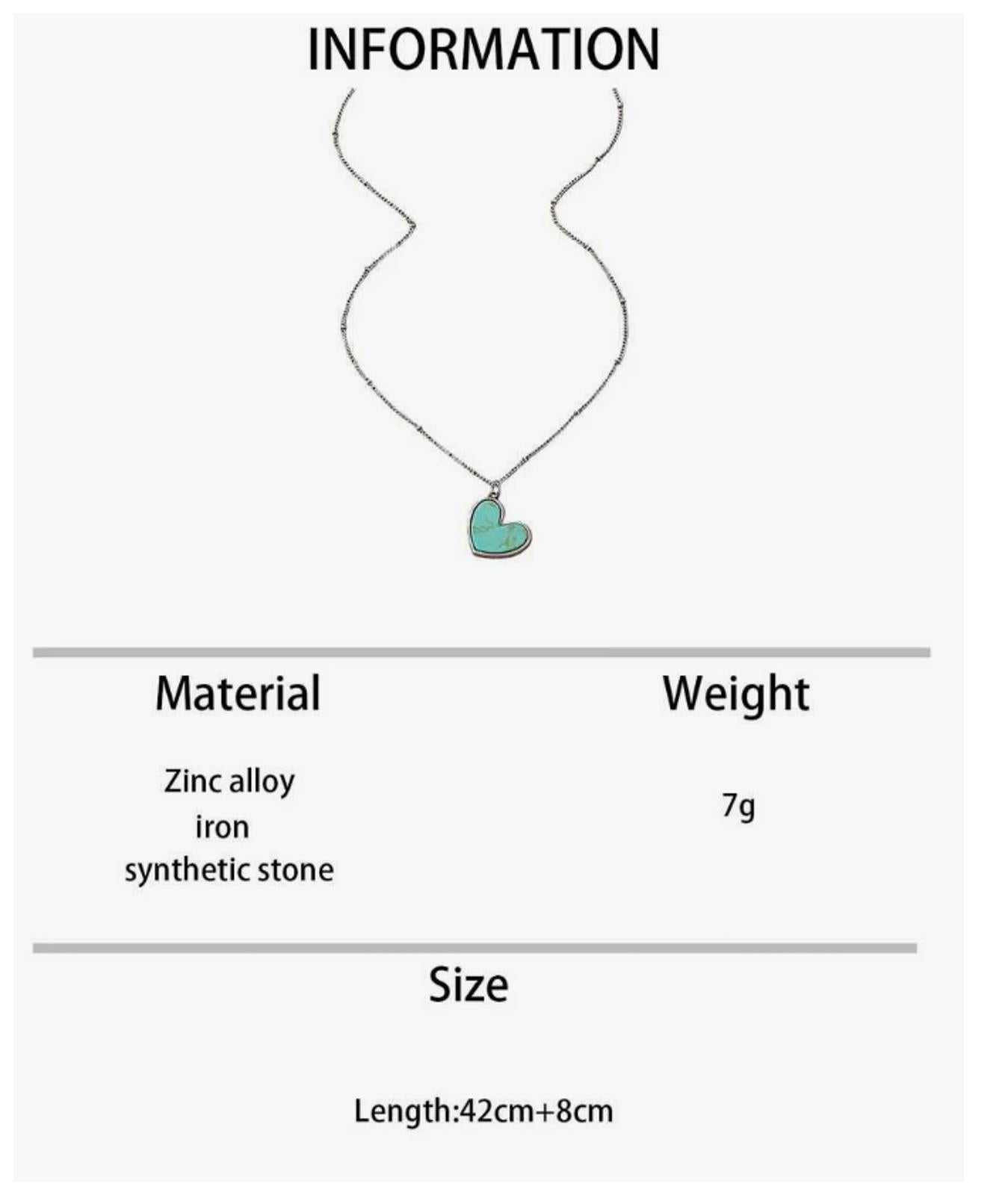 Turquoise colored heart Necklace - Silver - 18"