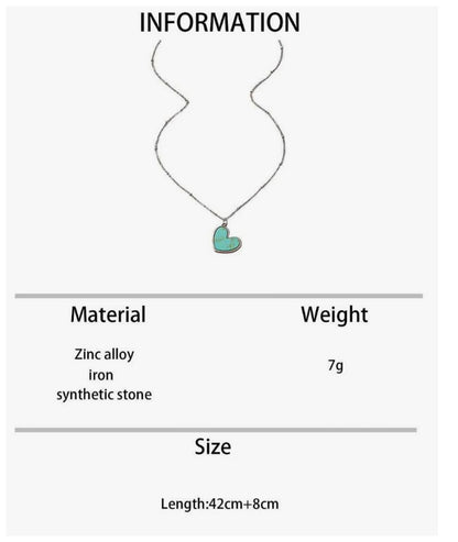 Turquoise colored heart Necklace - Silver - 18"