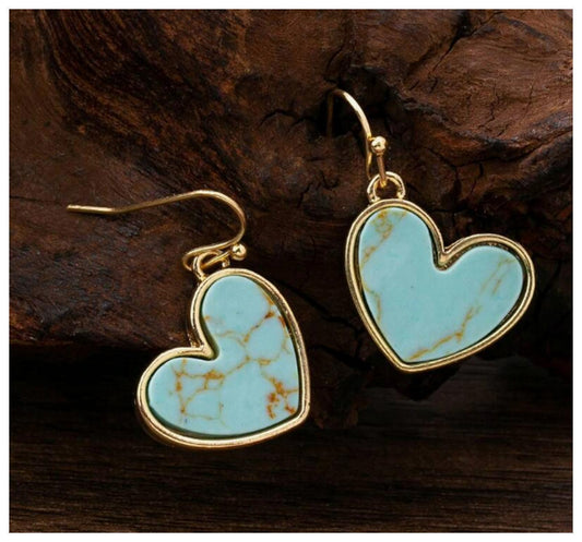 Turquoise colored heart Earrings - Gold - 1"