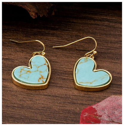 Turquoise colored heart Earrings - Gold - 1"