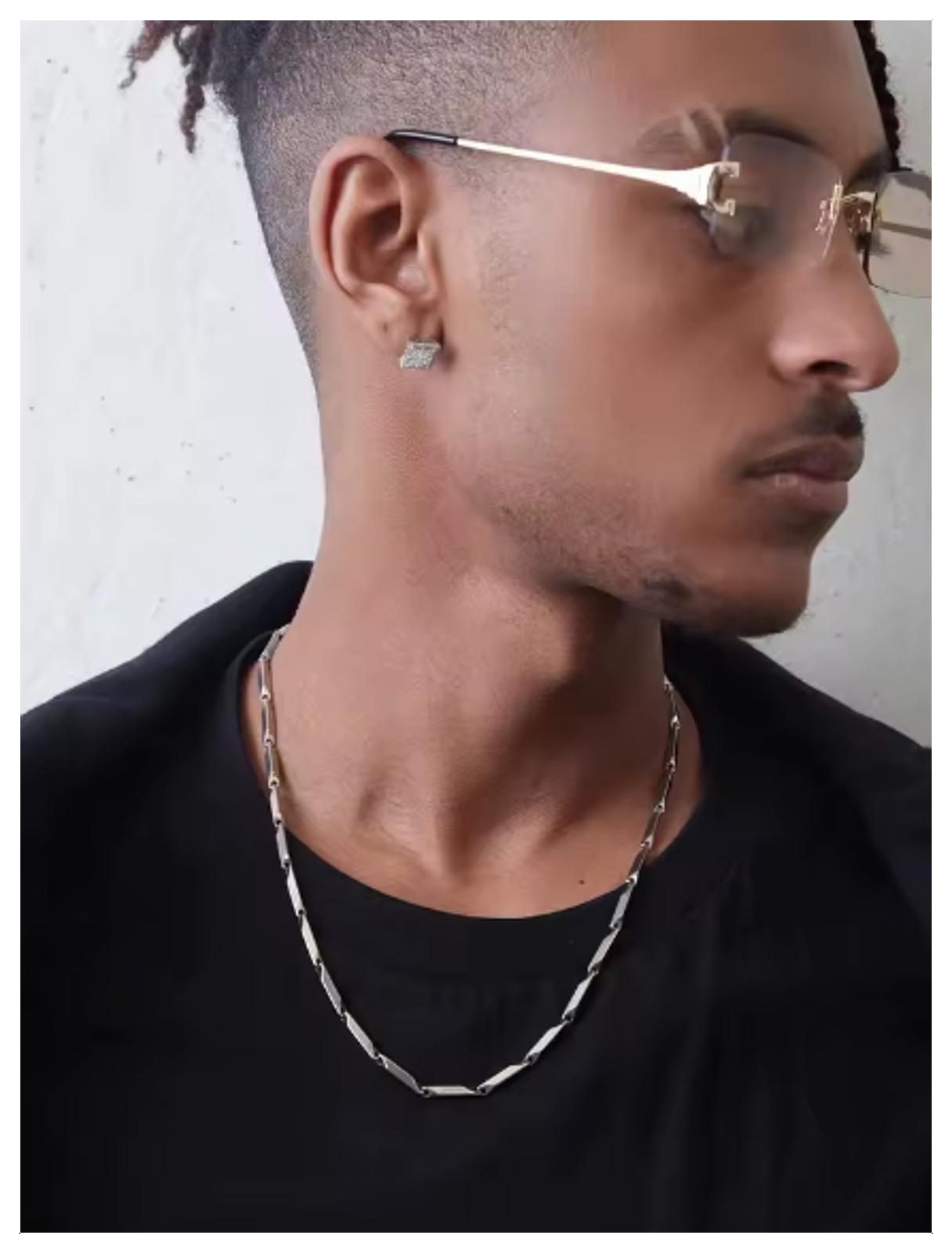 Diagonal link chain Necklace - Titainum Steel - 3mm 20"