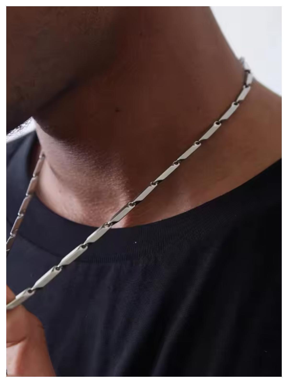 Diagonal link chain Necklace - Titainum Steel - 3mm 20"