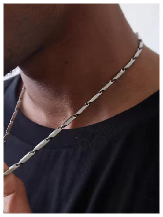 Diagonal link chain Necklace - Titainum Steel - 3mm 20"