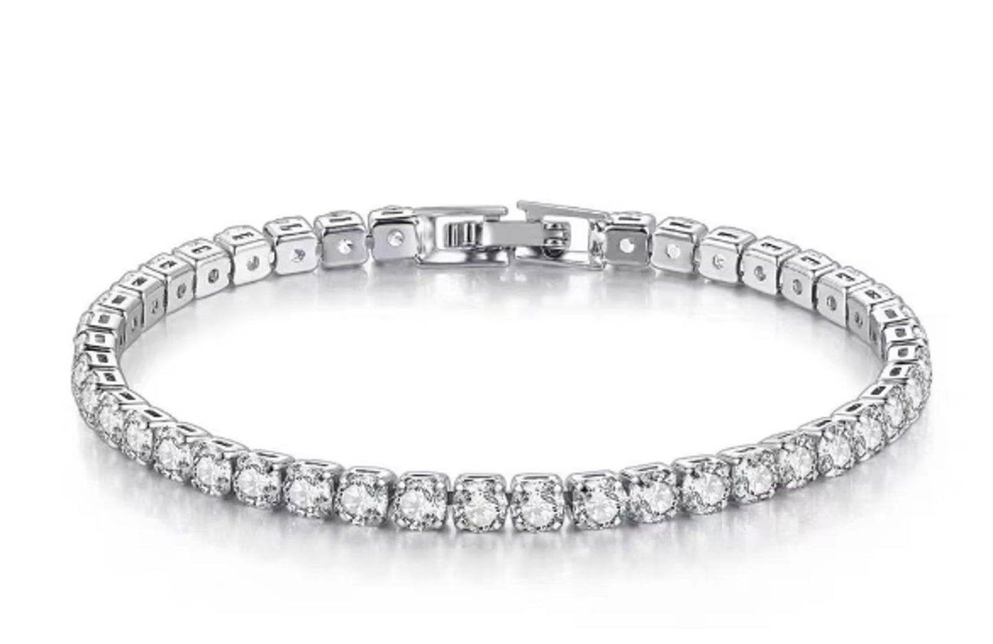 Tennis chain Bracelet - Silver - CZs - 4mm / 7"