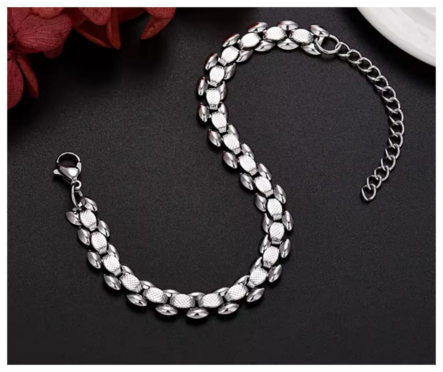 Texture link chain Bracelet - Silver - 8mm / 8-10"