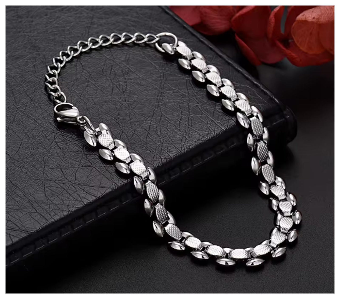 Texture link chain Bracelet - Silver - 8mm / 8-10"