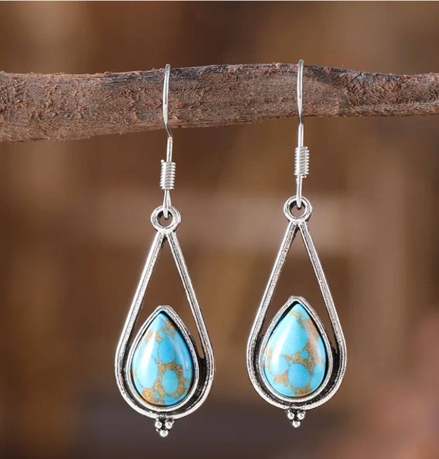 Turquoise colored water drop Earrings - Silver - 1.5"