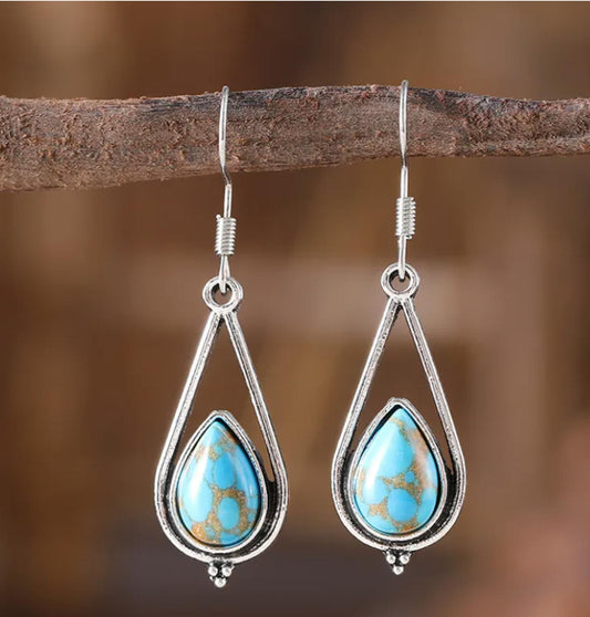 Turquoise colored water drop Earrings - Silver - 1.5"