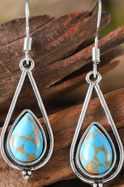 Turquoise colored water drop Earrings - Silver - 1.5"