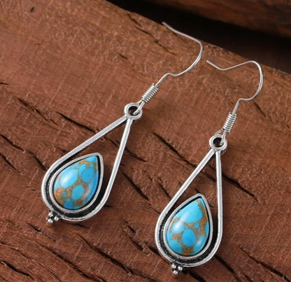 Turquoise colored water drop Earrings - Silver - 1.5"