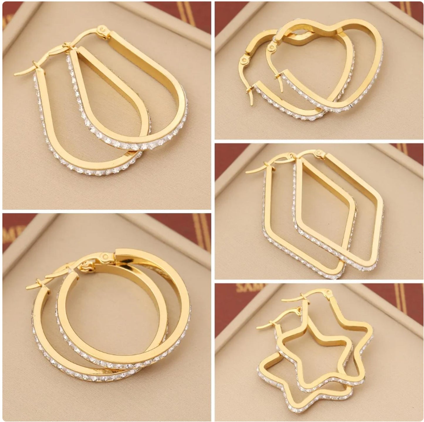 Large bling heart hoop Earrings - Gold - CZs - 2"