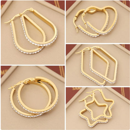 Large bling round hoop Earrings - Gold - CZs - 2"