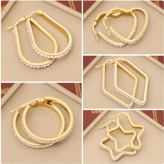 Large bling round hoop Earrings - Gold - CZs - 2"