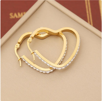 Large bling heart hoop Earrings - Gold - CZs - 2"