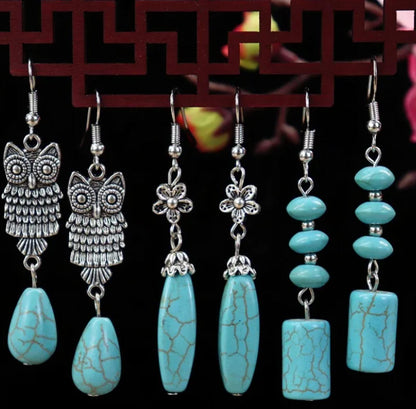 Bow and turquoise earrings - Silver - 1.75"