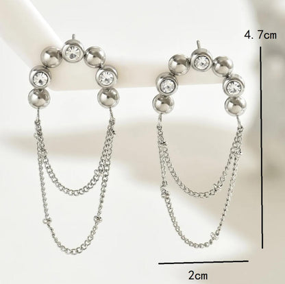 Vintage style french tassel Earrings - Silver - CZs - 2"