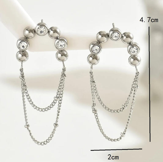 Vintage style french tassel Earrings - Silver - CZs - 2"