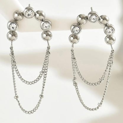 Vintage style french tassel Earrings - Silver - CZs - 2"