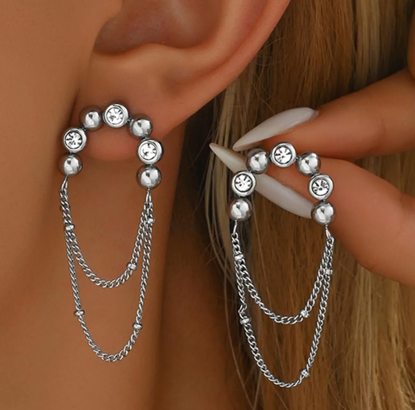 Vintage style french tassel Earrings - Silver - CZs - 2"
