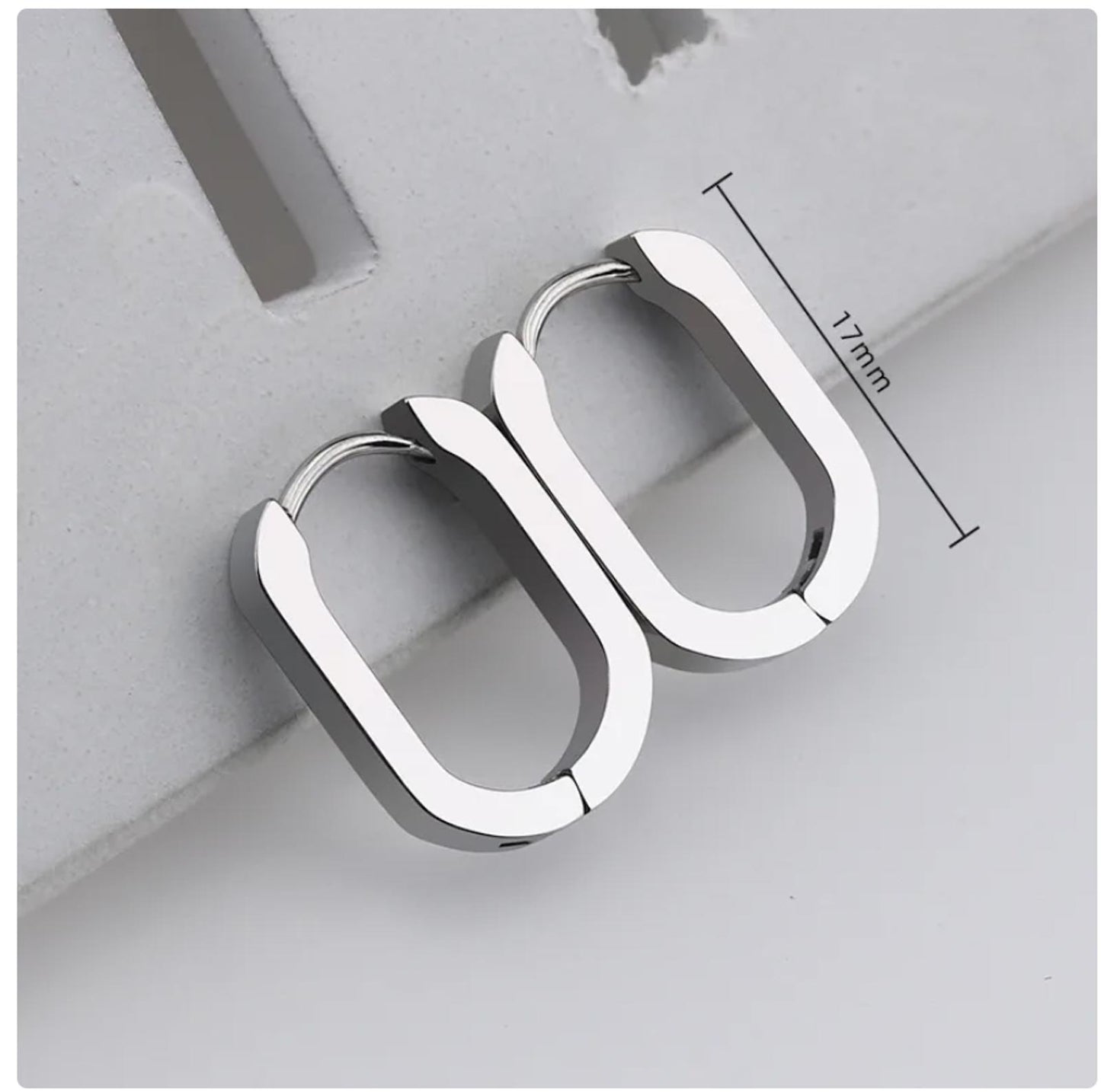 Small blunt edge oval hoops - Earrings - Stainless Steel - 17mm