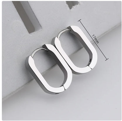 Small blunt edge oval hoops - Earrings - Stainless Steel - 17mm