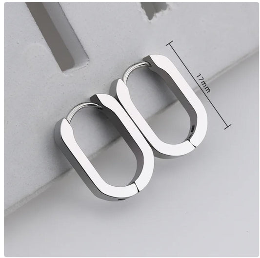 Small blunt edge oval hoops - Earrings - Stainless Steel - 17mm