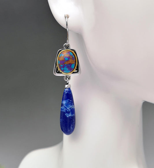Retro multicolor dangle earrings - Silver - 2"