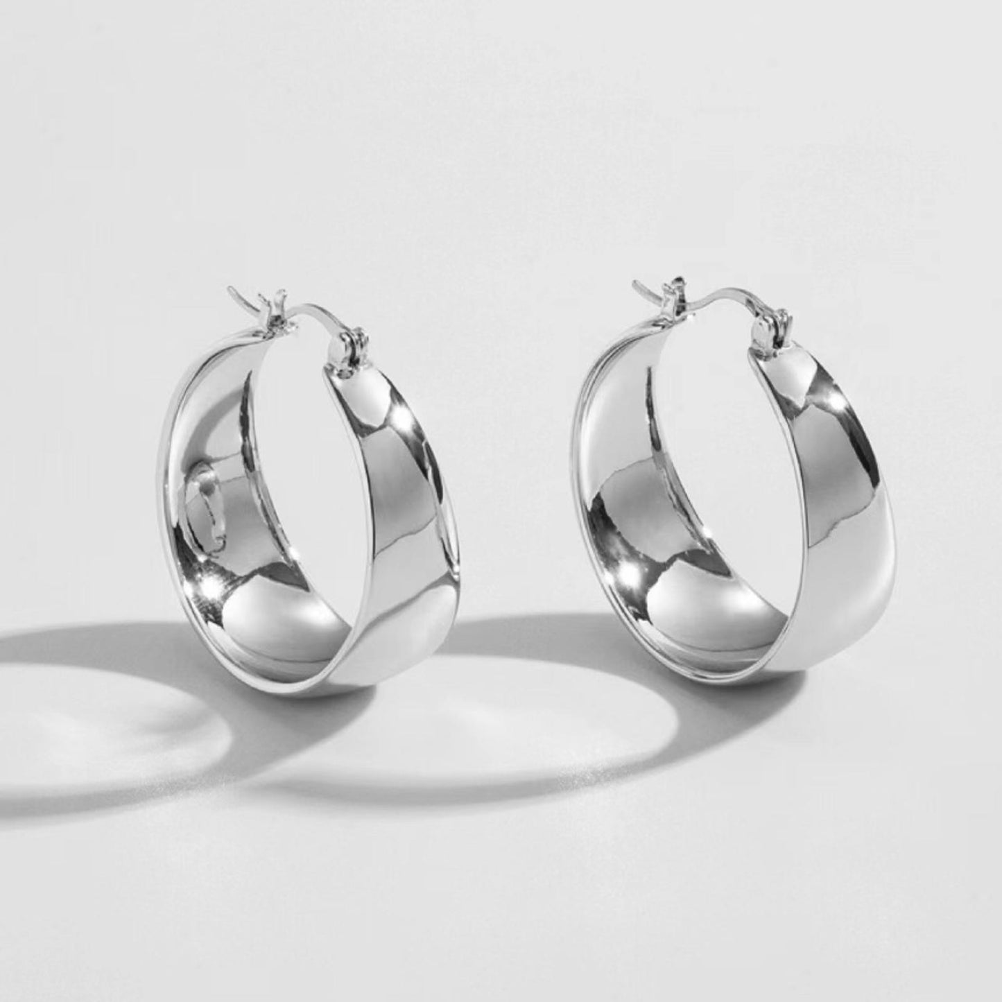 Wide hoop earrings - Stainless steel - 1.2"