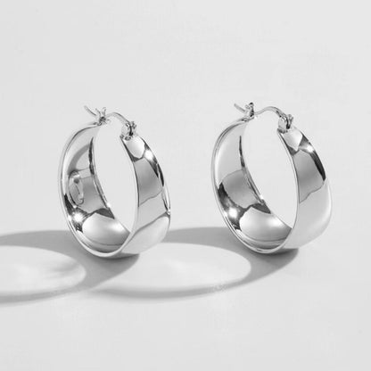Wide hoop earrings - Stainless steel - 1.2"
