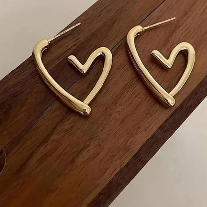 Abstract heart post Earrings - Gold - 1"