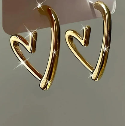 Abstract heart post Earrings - Gold - 1"