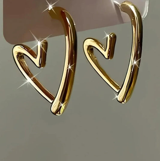 Abstract heart post Earrings - Gold - 1"