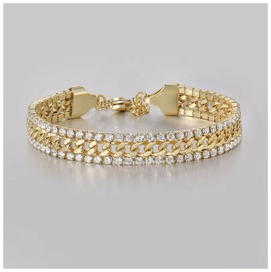 Chain and Tennis - Bracelet - Gold - CZs - 6.5 - 8.5"