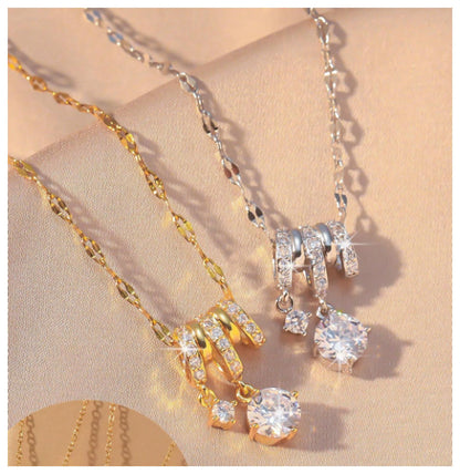 Round dangle - Necklace - Silver - CZs - 18"