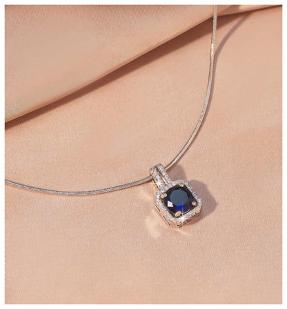 Blue square halo - Necklace - Silver - CZs - 18"