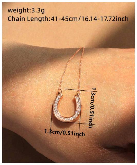 Sparkly horseshoe - Necklace - Rose Gold - CZs - 18"